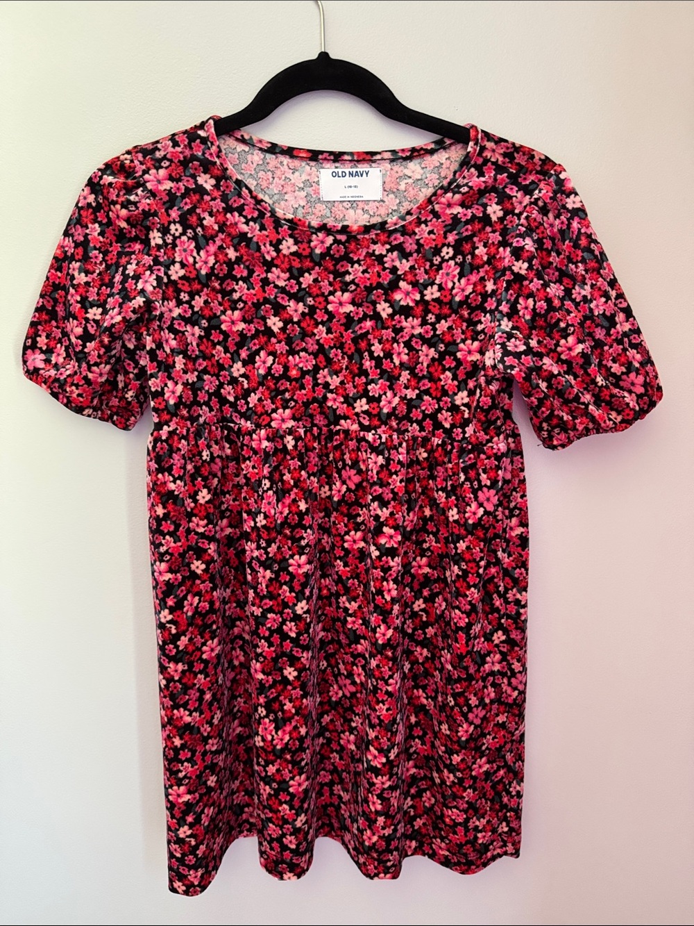 Old Navy Black and Pink Floral Empire Waist Dress